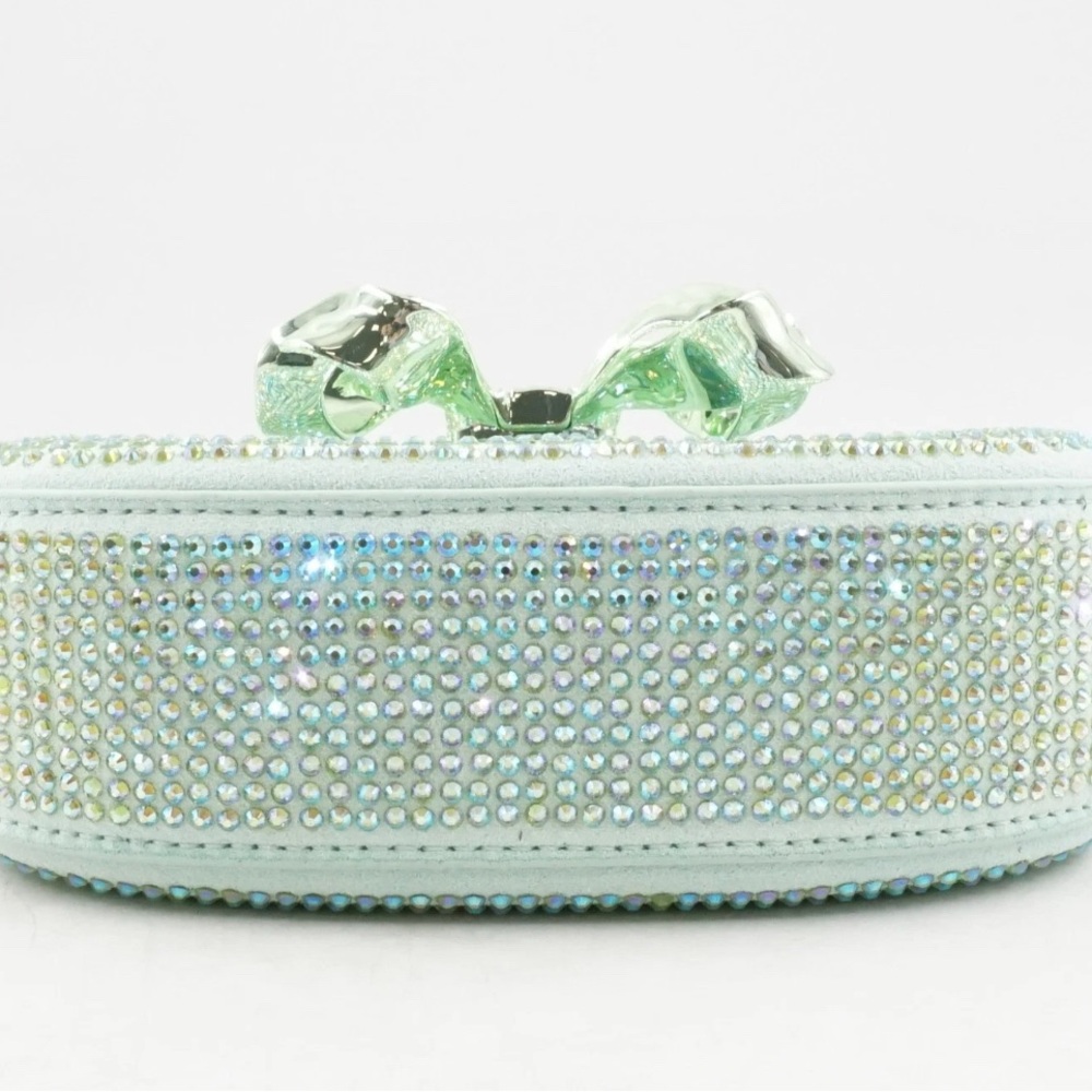 ❌SOLD❌ NWT [Self-Portrait] Crescent Bow Rhinestone Top Handle Mini Bag Green - Picture 8 of 16